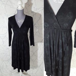 a.x.l. Black Floral Printed Faux Wrap Babydoll Midi Dress